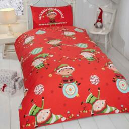 Naughty Elves Duvet Cover Set Christmas Bedding Kids - Junior Or