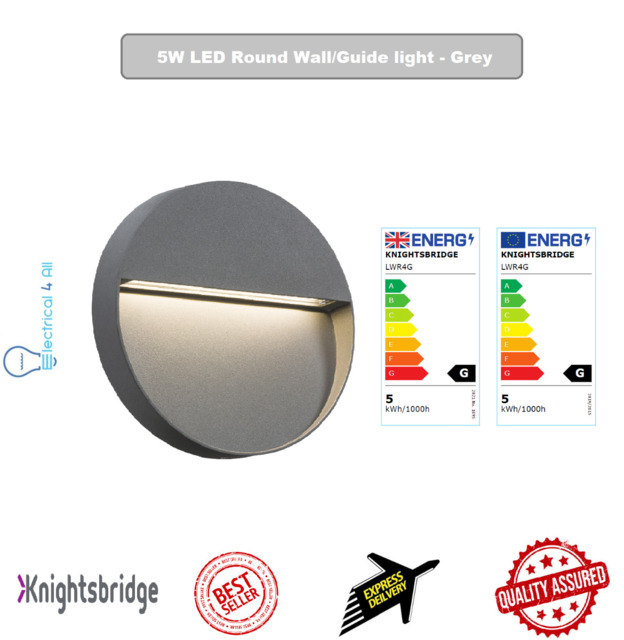 Knightsbridge 5w Led Round Wall/guide Light Grey