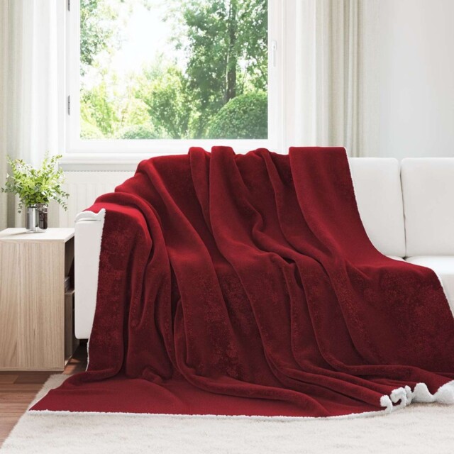 Throw Blanket Fleece Bordeaux Red 240x270 Cm Lightweight Cozy Throw