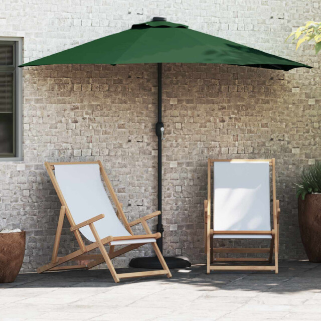 Garden Parasol 294x150x224cm Green Polyester Steel Solar Led