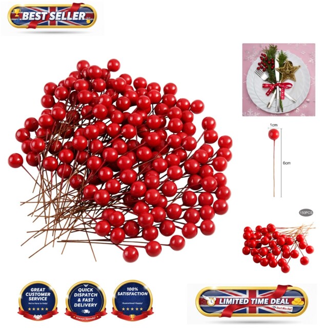 Lightweight 150-piece Artificial Holly Berries For Festive Crafts And