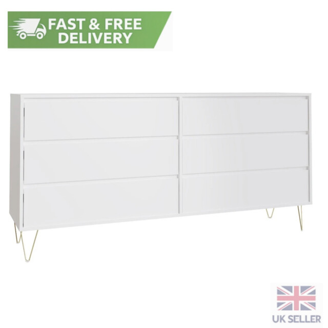 White 6 Drawer Chest Of Drawers Bedroom Furniture Storage Bedside