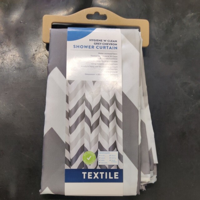 Croydex, Grey Chevron Textile Shower Curtain 1800mm X 1800mm, 100%
