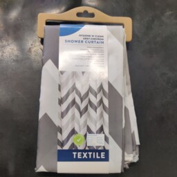 Croydex, Grey Chevron Textile Shower Curtain 1800mm X 1800mm, 100%