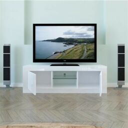 Modern Tv Unit 133cm Cabinet Matt And High Gloss White Led Rgb 2 Door