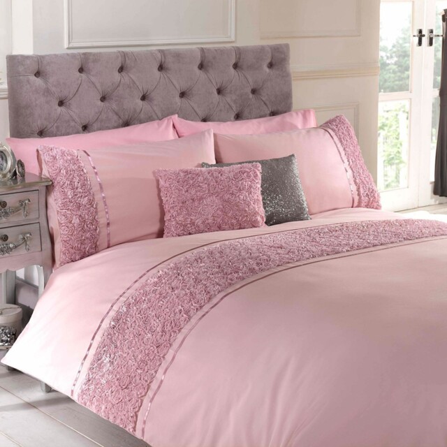 Limoges Rose Ruffle Blush Pink Single Duvet Cover & Pillowcase Set