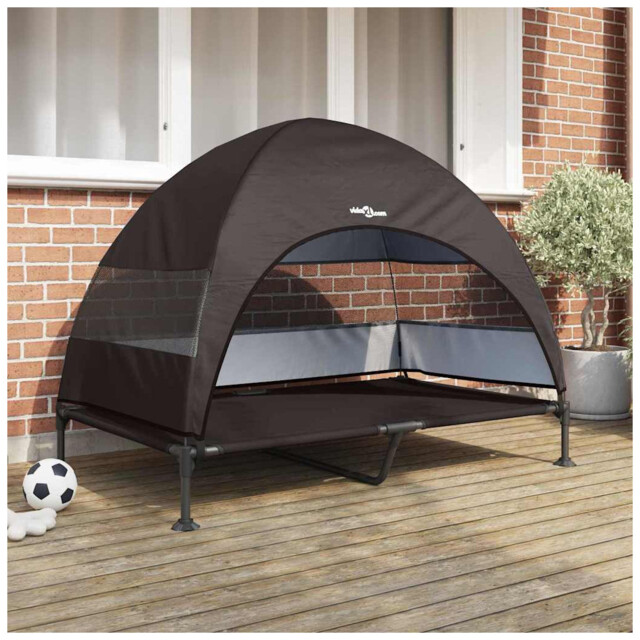 Raised Dog Bed Foldable Elevated Steel & Polyester Brown 127x81x108 Cm
