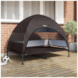 Raised Dog Bed Foldable Elevated Steel & Polyester Brown 127x81x108 Cm