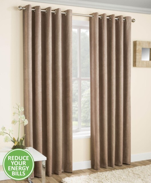 Thermal Eyelet Lined Pair Curtains Enhanced Living Vogue Latte