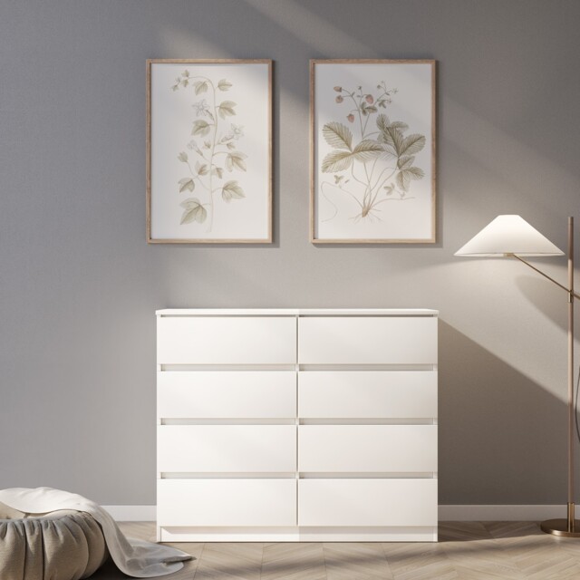 Malvern 8 Drawer Chest Matt White Large Modern Storage Freestanding