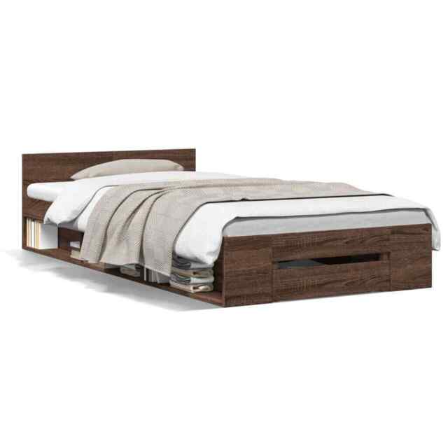 Bed Frame With Drawer Brown Oak 75x190 Cm Small Single Engineered Wood