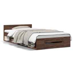 Bed Frame With Drawer Brown Oak 75x190 Cm Small Single Engineered Wood