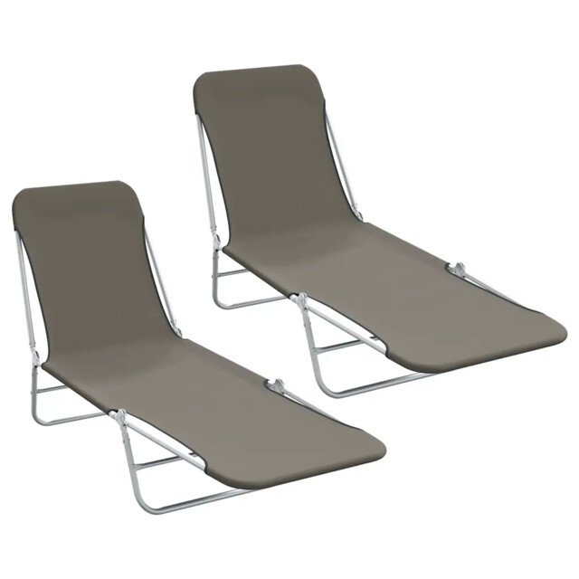 Folding Sun Loungers 2 Pcs Steel And Fabric Grey Vidaxl