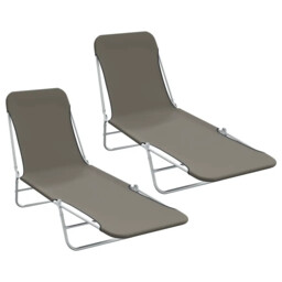 Folding Sun Loungers 2 Pcs Steel And Fabric Grey Vidaxl