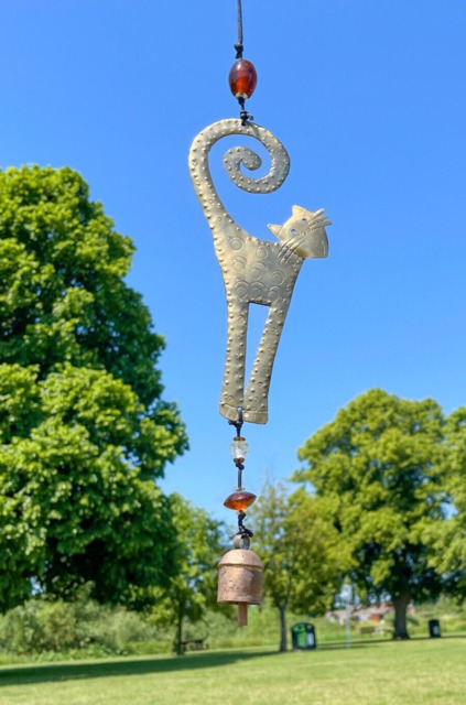 Cat Iron Wind Chime With Red Brown Glass Beads