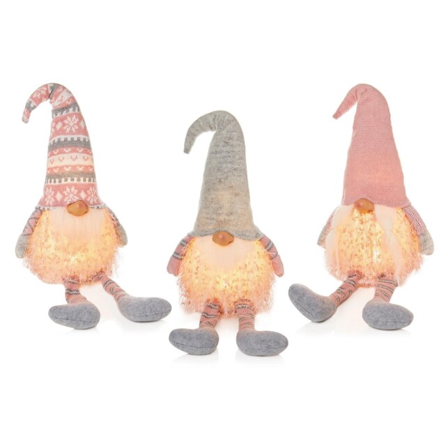 Christmas Gonk Light Up Gnome Large Sitting Pink Xmas Decorations Gift