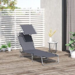 Folding Chair Sun Lounger Recliner Seat Sunshade Garden Outdoor Grey
