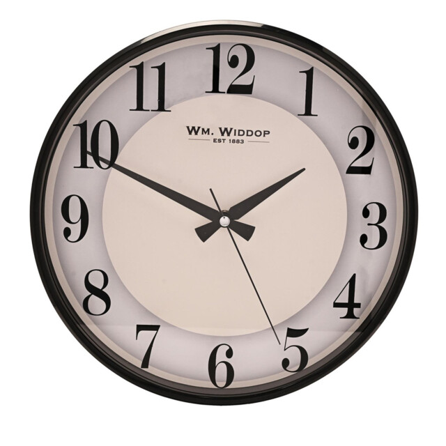 Wall Clock 31cm Matt Black Slimline Plastic Frame White Dial Grey