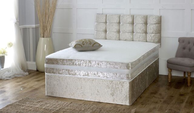 Solid Heavy Duty Reinforced Divan Bed Luxury Crushed Velvet 5ft King