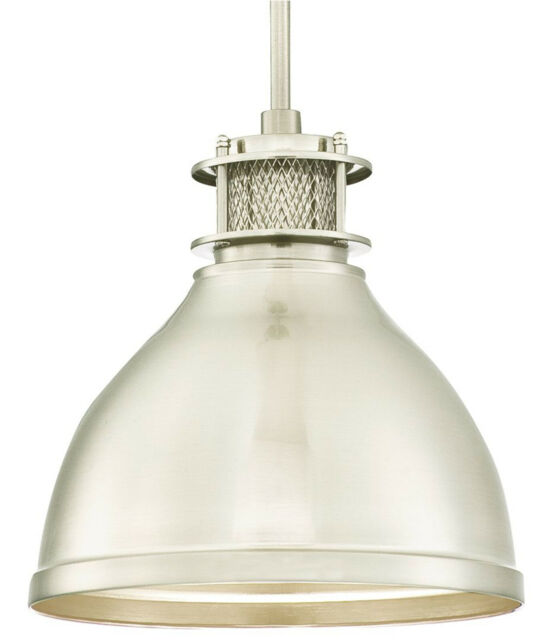 One Light Indoor Pendant Vintage Industrial Brushed Nickel Finish &
