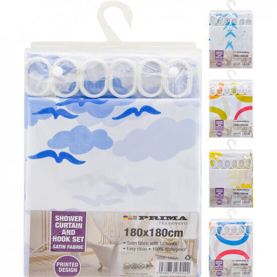 Bathroom Shower Curtains 180cm With 12 Hooks Rings Bath Satin Fabric