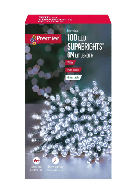 100 Led Supabrights Christmas Lights Premier White Multi Action String