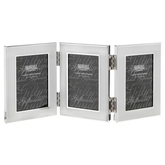"Shudehill 3 Way Travel Triple Photo Frame Satin Plain Silver 2"" X 3"""