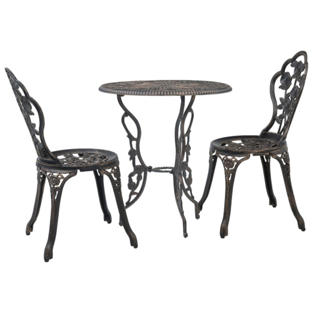 Bistro Set Bronze Cast Aluminium & Iron 59cm Round Table 2 Chairs