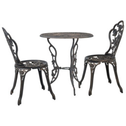 Bistro Set Bronze Cast Aluminium & Iron 59cm Round Table 2 Chairs