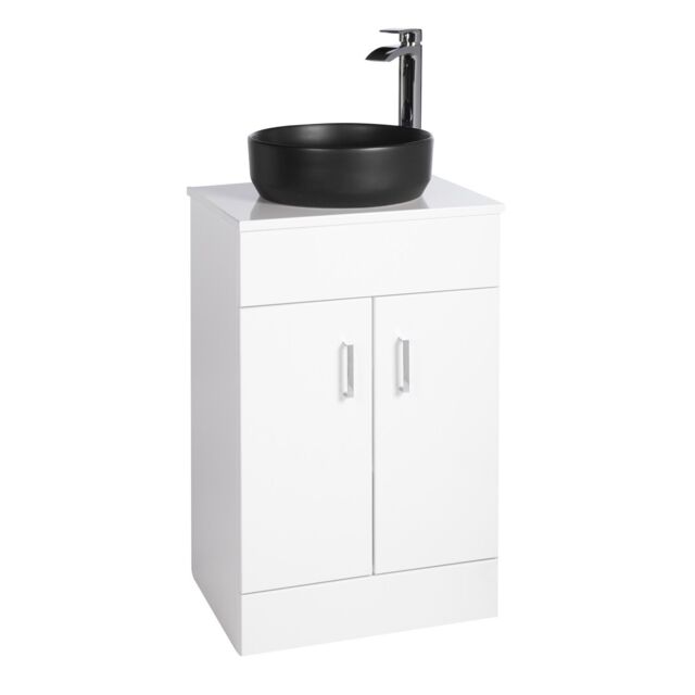 500mm White Vanity Unit Countertop Bathroom Furniture Oval Black Basin