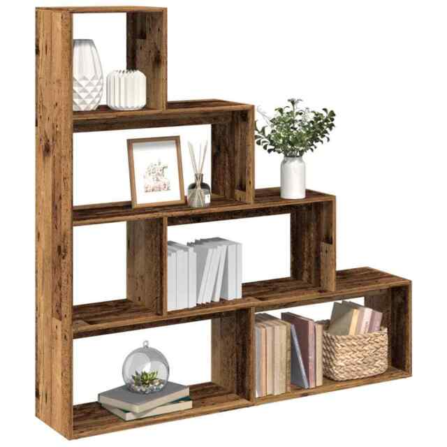 Room Divider Bookcase 4-tier Old Wood 143.5x29x143.5 Cm Engineered