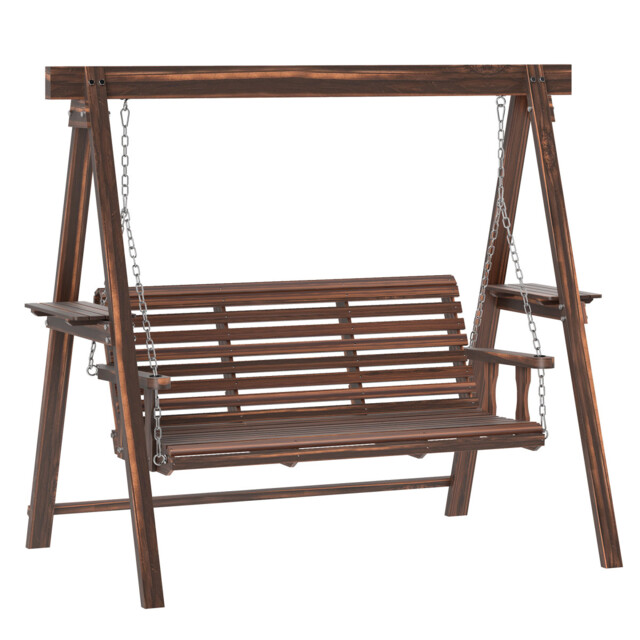Outsunny 3 Seater Wooden Garden Swing Chair With Side Tables