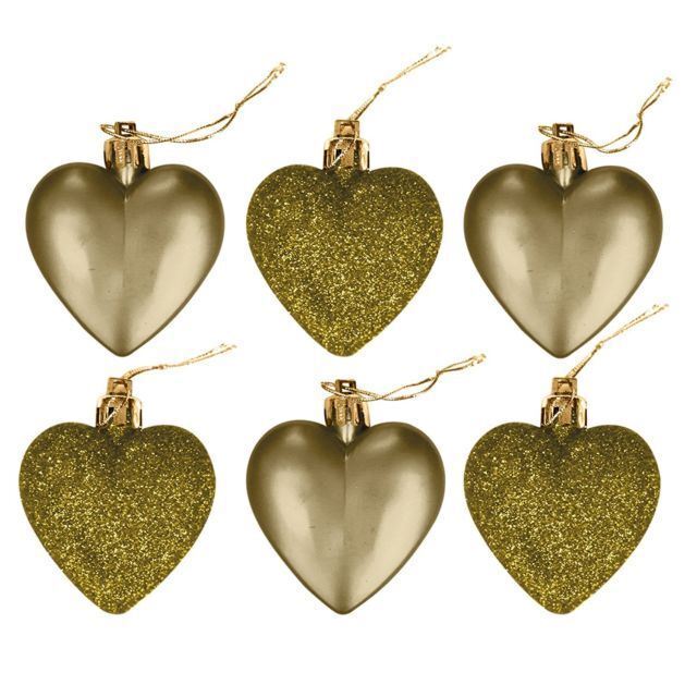 6/pk Gold Heart Shape Bauble Hearts Christmas Tree Decoration Ornament