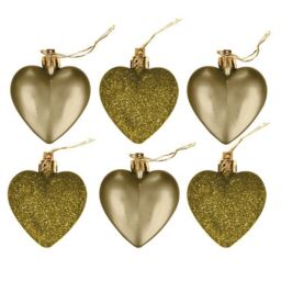 6/pk Gold Heart Shape Bauble Hearts Christmas Tree Decoration Ornament