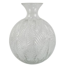 Bottle Vase 26cm Glass Fern Print Practical Everyday Use Clear White