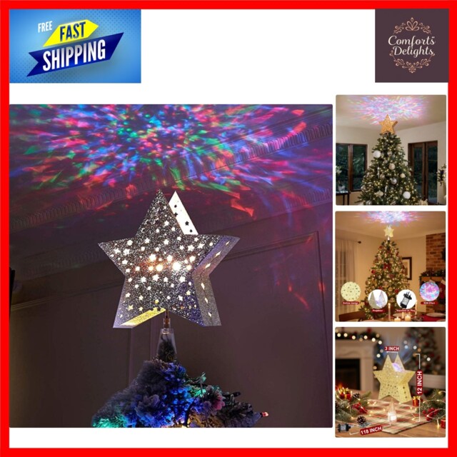 No Battery Required Gold Glitter Star Tree Topper With Led Water