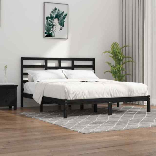 Bed Frame Black Solid Wood 200x200 Cm Vidaxl