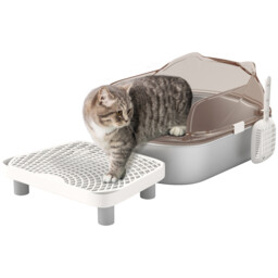 Cat Litter Box Charcoal Grey 52.4x41.3x26.2cm Stainless Steel Tray Abs