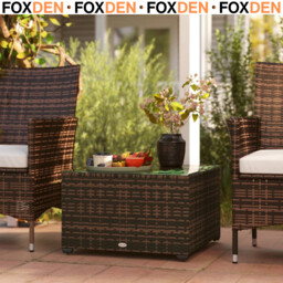 62 X 62cm Outdoor Coffee Table With Glass Top Rattan Side Table Brown