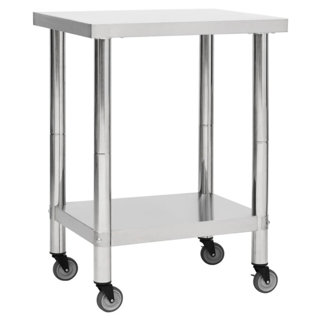 Kitchen Work Table 80x30x85cm Stainless Steel Silver With 4 Wheels (2