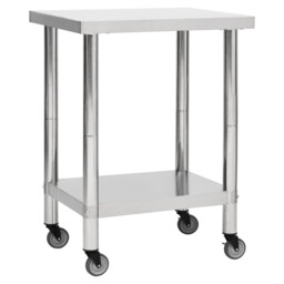Kitchen Work Table 80x30x85cm Stainless Steel Silver With 4 Wheels (2