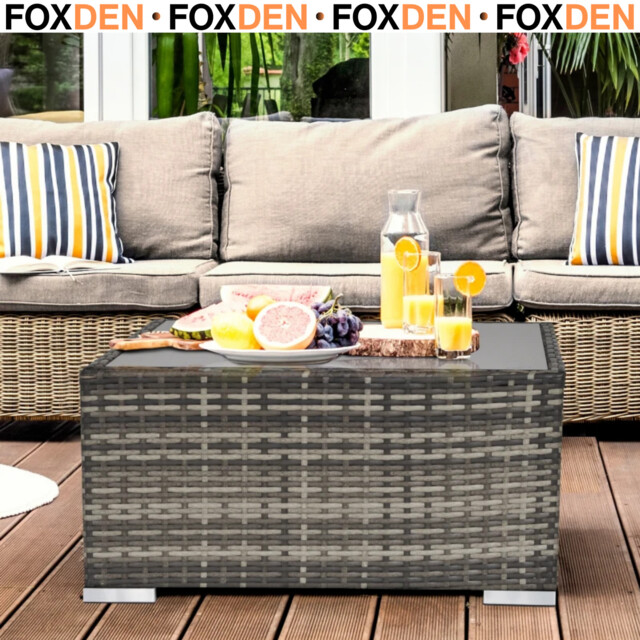 Wicker Patio Coffee Table W/ Glass Top Outdoor Garden Furniture For