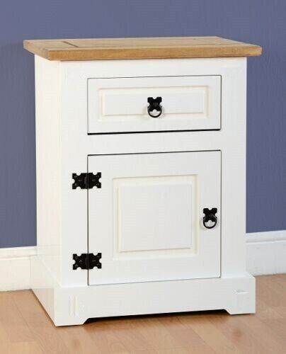 Corona 1 Drawer 1 Dr Bedside Cabinet In White Not Painted Distressed