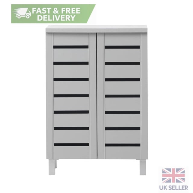 Light Grey Shoe Cabinet 2 Door Wooden Panel Design Storage Organizer