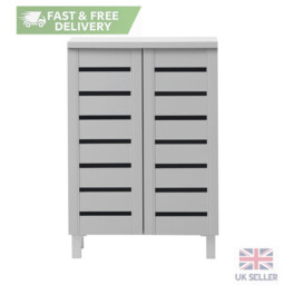 Light Grey Shoe Cabinet 2 Door Wooden Panel Design Storage Organizer