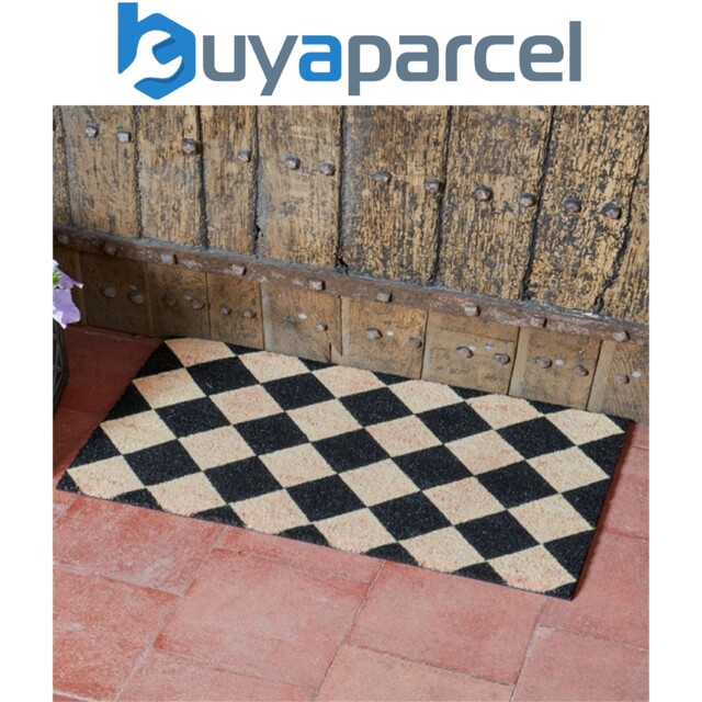 Smart Garden Black Checked Traditional Patterned Doormat Coir Pvc Back