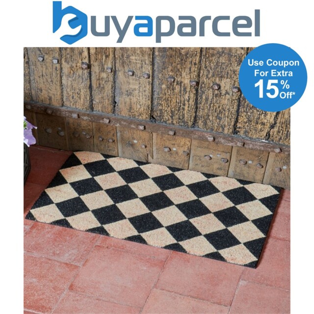 Smart Garden Black Checked Traditional Patterned Doormat Coir Pvc Back