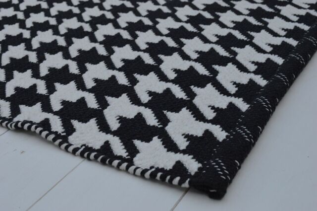 Floor Rug, 100% Cotton Houndstooth Weave Black / White 90x150cm 3x5'