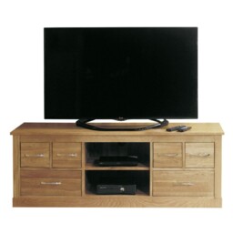 Solid Oak Tv Cabinet Fully Built Widescreen 6 Drawers Durable Storage