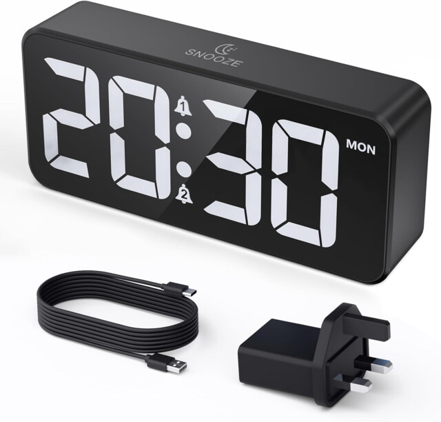 Alarm Clock Bedside Mains Powered, Digital Clock With Large Led